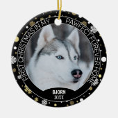 Aangepaste Schattigee puppy foto op witgouden snee Keramisch Ornament (Voorkant)