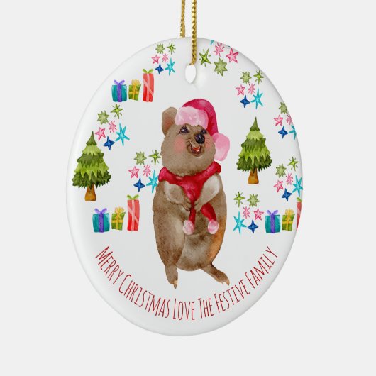 Aangepaste Schattigee Quokka Aussie Kerst Keramisch Ornament (Rechts)