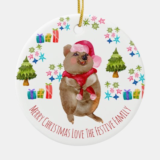 Aangepaste Schattigee Quokka Aussie Kerst Keramisch Ornament (Voorkant)
