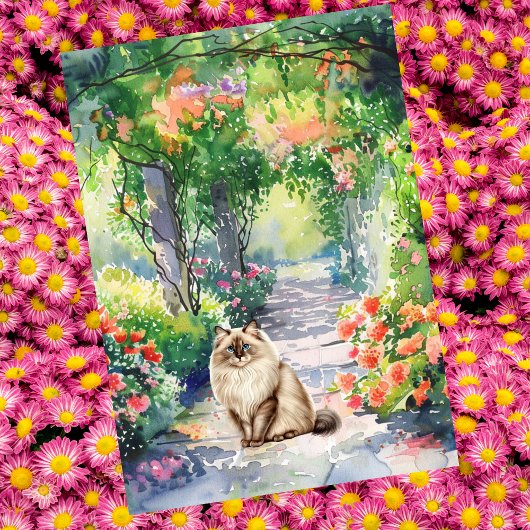 Aangepaste Schattigee Ragdoll Cat Summer Garden Ve Kaart