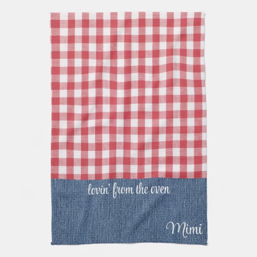 Aangepaste Schattigee rood & wit check blauw denim Theedoek (Verticaal)