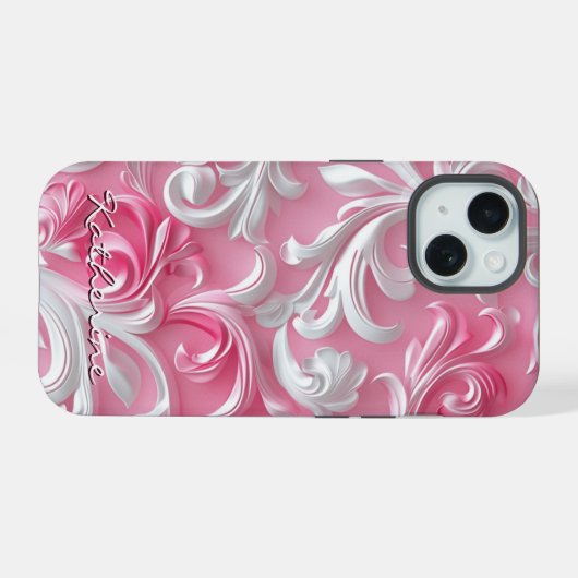 Aangepaste Schattigee Roze Bloemen iPhone Hoesje| iPhone 15 Case (Achterkant horizontaal)