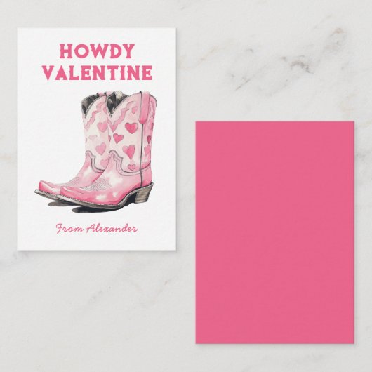 Aangepaste Schattigee Roze Cowboy Boot Howdy Valen Notitiekaartje (Voorkant / Achterkant)