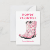 Aangepaste Schattigee Roze Cowboy Boot Howdy Valen Notitiekaartje (Voorkant)