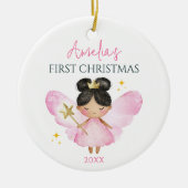 Aangepaste Schattigee Roze Sprookje Baby Meisje 1e Keramisch Ornament (Voorkant)