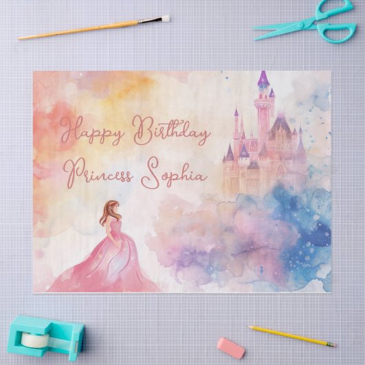 Aangepaste Schattigee Roze Waterverf Princess Cast Tissuepapier (Craft)