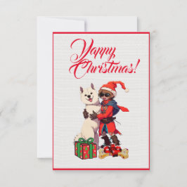 Aangepaste Schattigee Samoyed Dog Met Meisje Xmas  Bedankkaart