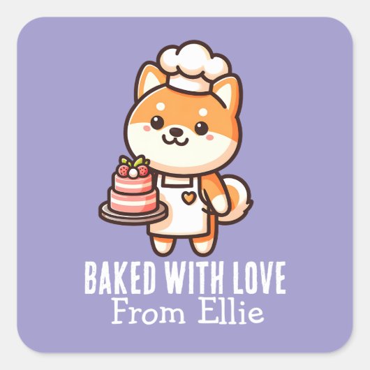 Aangepaste Schattigee Shiba Inu Baker Gemaakt met Vierkante Sticker (Voorkant)
