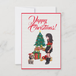 Aangepaste Schattigee Shih Tzu met meisje Xmas Kaa Bedankkaart