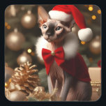 Aangepaste Schattigee Sphynx Cat Christmas Santa H Vierkante Sticker<br><div class="desc">Voeg dit Custom Photo Sphynx Cat Kerst sticker dit jaar toe aan uw cadeauverpakking. Personaliseer het met tekst of upload een foto om uw eigen unieke Kerst sticker te creëer. Met levendige kleuren is deze prachtige Sphynx Cat in een Santa's pet-ontwerp de perfecte touch voor uw geschenken en enveloppen. Ideaal...</div>