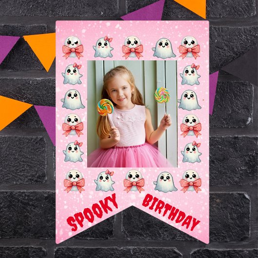 Aangepaste Schattigee Spooky Ghost Theme Verjaarda Vlaggetjes