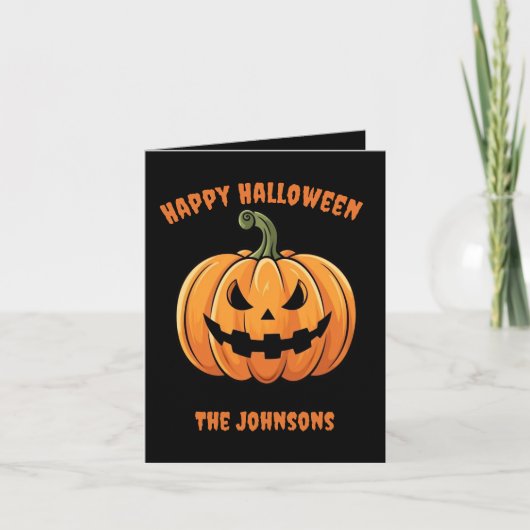 Aangepaste Schattigee & Spooky Pompoen Happy Hallo Kaart (Voorkant)