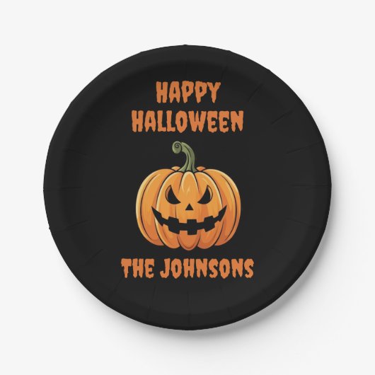 Aangepaste Schattigee Spooky Pumpkin Happy Hallowe Papieren Bordje (Voorkant)