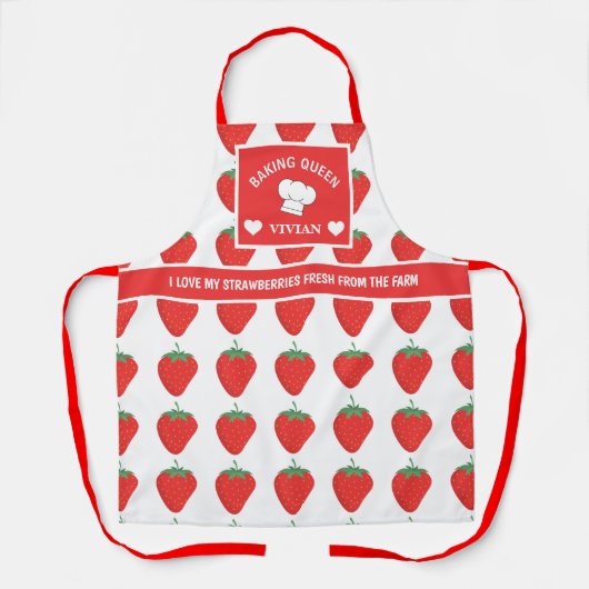Aangepaste Schattigee trendy witte & rode aardbei Schort (Voorkant)