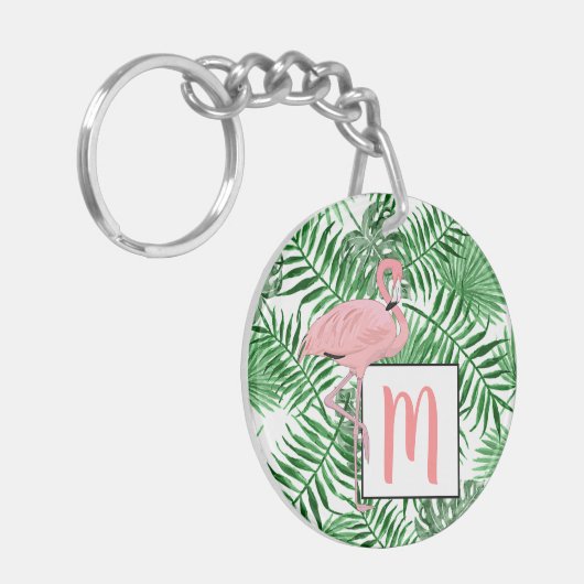 Aangepaste Schattigee Tropische Roze Flamingo Wate Sleutelhanger (Voorkant Links)