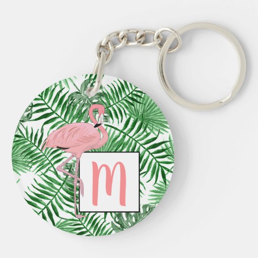 Aangepaste Schattigee Tropische Roze Flamingo Wate Sleutelhanger (Achterkant)