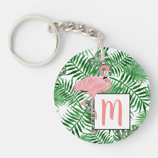 Aangepaste Schattigee Tropische Roze Flamingo Wate Sleutelhanger (Voorkant)