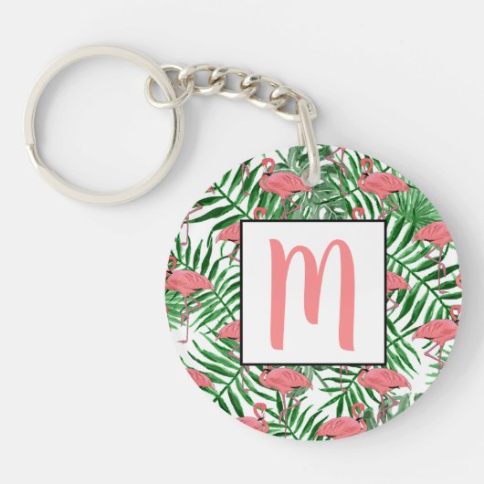 Aangepaste Schattigee Tropische Roze Flamingo Wate Sleutelhanger (Voorkant)