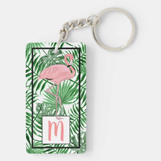 Aangepaste Schattigee Tropische Roze Flamingo Wate Sleutelhanger (achterkant)