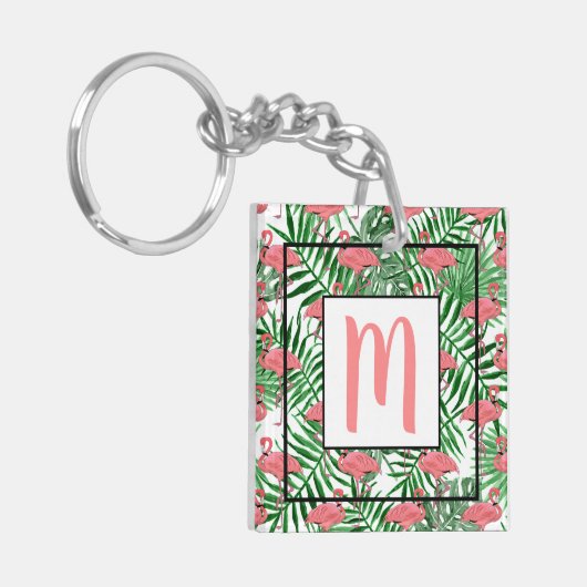 Aangepaste Schattigee Tropische Roze Flamingo Wate Sleutelhanger (Voorkant Links)
