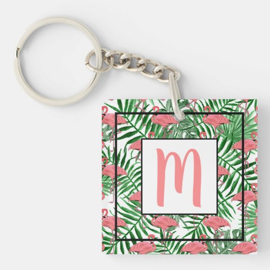 Aangepaste Schattigee Tropische Roze Flamingo Wate Sleutelhanger (Voorkant)