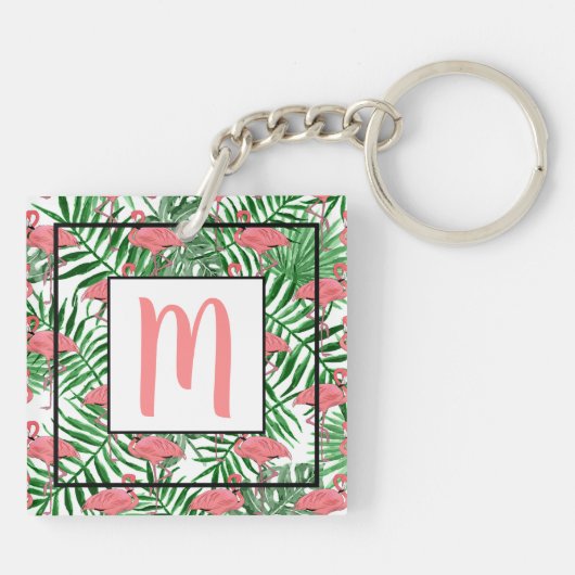 Aangepaste Schattigee Tropische Roze Flamingo Wate Sleutelhanger (Achterkant)