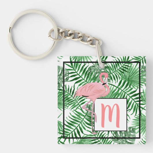 Aangepaste Schattigee Tropische Roze Flamingo Wate Sleutelhanger (Voorkant)