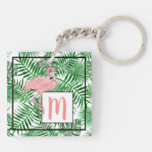 Aangepaste Schattigee Tropische Roze Flamingo Wate Sleutelhanger (Achterkant)