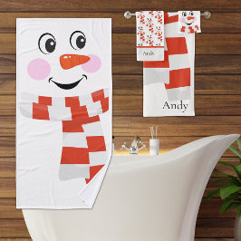 Aangepaste Schattigee vakantie Happy Smiling Snowm Bad Handdoek