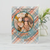 Aangepaste Schattigee Vrolijke Thanksgiving Plaid  Feestdagenkaart (Staand voorkant)