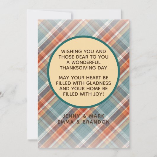 Aangepaste Schattigee Vrolijke Thanksgiving Plaid  Feestdagenkaart (Achterkant)