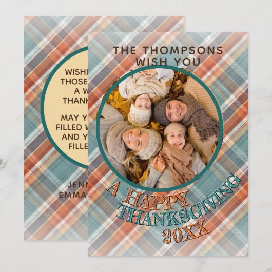 Aangepaste Schattigee Vrolijke Thanksgiving Plaid  Feestdagenkaart (Voorkant / Achterkant)