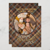 Aangepaste Schattigee Vrolijke Thanksgiving Plaid  Feestdagenkaart (Voorkant / Achterkant)