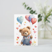 Aangepaste Schattigee Waterverf Teddy Bear Valenti Briefkaart (Staand voorkant)