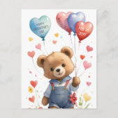 Aangepaste Schattigee Waterverf Teddy Bear Valenti Briefkaart (Voorkant)