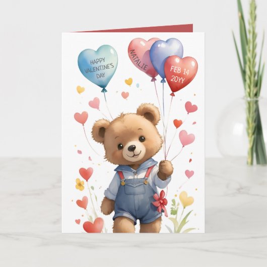 Aangepaste Schattigee Waterverf Teddy Bear Valenti Feestdagen Kaart (Voorkant)