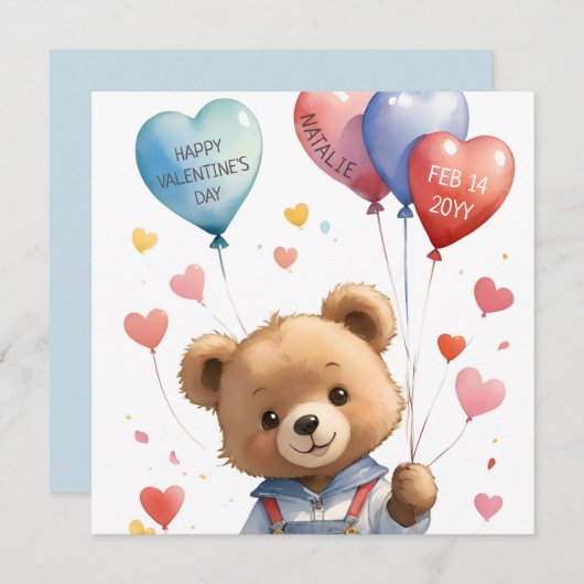 Aangepaste Schattigee Waterverf Teddy Bear Valenti Feestdagenkaart (Voorkant / Achterkant)