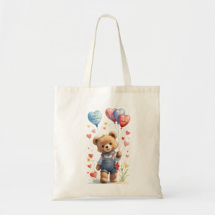 Aangepaste Schattigee Waterverf Teddy Bear Valenti Tote Bag