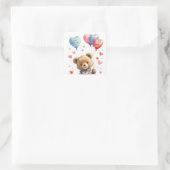 Aangepaste Schattigee Waterverf Teddy Bear Valenti Vierkante Sticker (Tas)