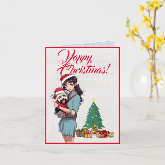 Aangepaste Schattigee Westie Dog Met Kleine Meisje Kaart (Gele Bloem)