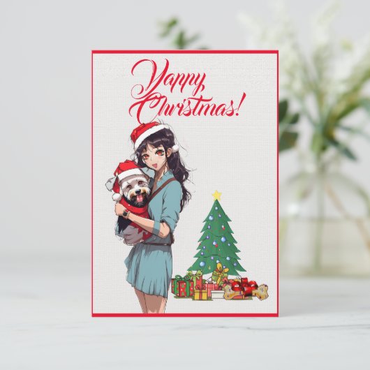 Aangepaste Schattigee Westie Dog Met Meisje Xmas K Bedankkaart (Staand voorkant)