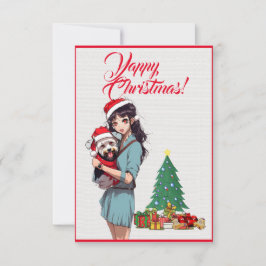 Aangepaste Schattigee Westie Dog Met Meisje Xmas K Bedankkaart