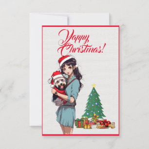 Aangepaste Schattigee Westie Dog Met Meisje Xmas K Bedankkaart