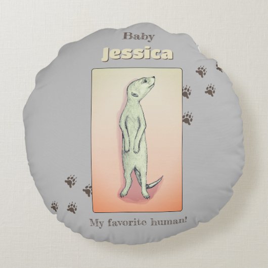 Aangepaste Schattigee Zachte Grijze Perzik Meerkat Rond Kussen (Achterkant)