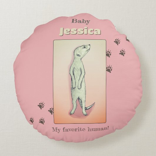 Aangepaste Schattigee Zachte Roze Perzik Meerkat B Rond Kussen (Achterkant)