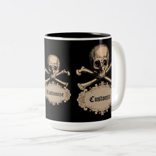 Aangepaste schedel en kruisgraten tweekleurige koffiemok (Voorkant rechts)