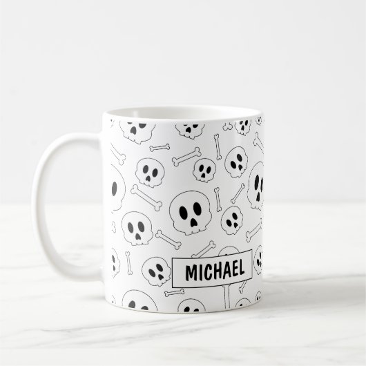 Aangepaste Schedels en Botten Cartoon Halloween Ko Koffiemok (Links)