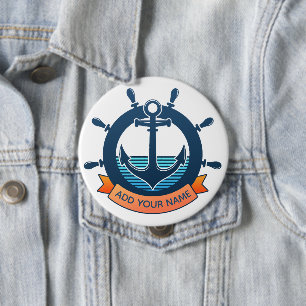 Aangepaste scheepsanker en vakantie voor oceaanlie ronde button 4,0 cm