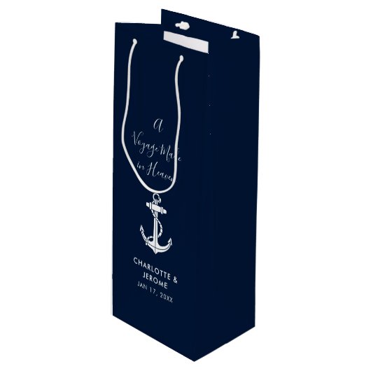 Aangepaste scheepsanker trouw Navy blauw Wijn Cadeautas (Voorkant Gekanteld)