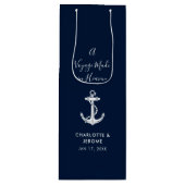 Aangepaste scheepsanker trouw Navy blauw Wijn Cadeautas (Voorkant)